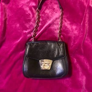 Black Leather Chain Shoulder Bag